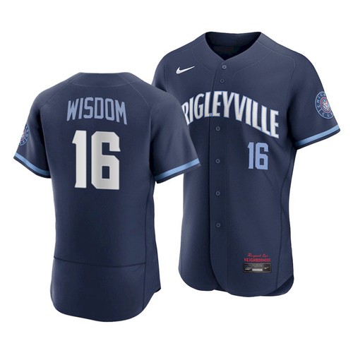 Men's Chicago Cubs #16 Patrick Wisdom 2021 Navy City Connect Stitched Jersey